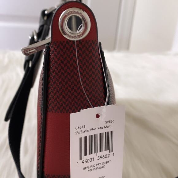 New Coach Jes Baguette With Buffalo Plaid Purse/Coated Canvas/Red-Black - Picture 12 of 12